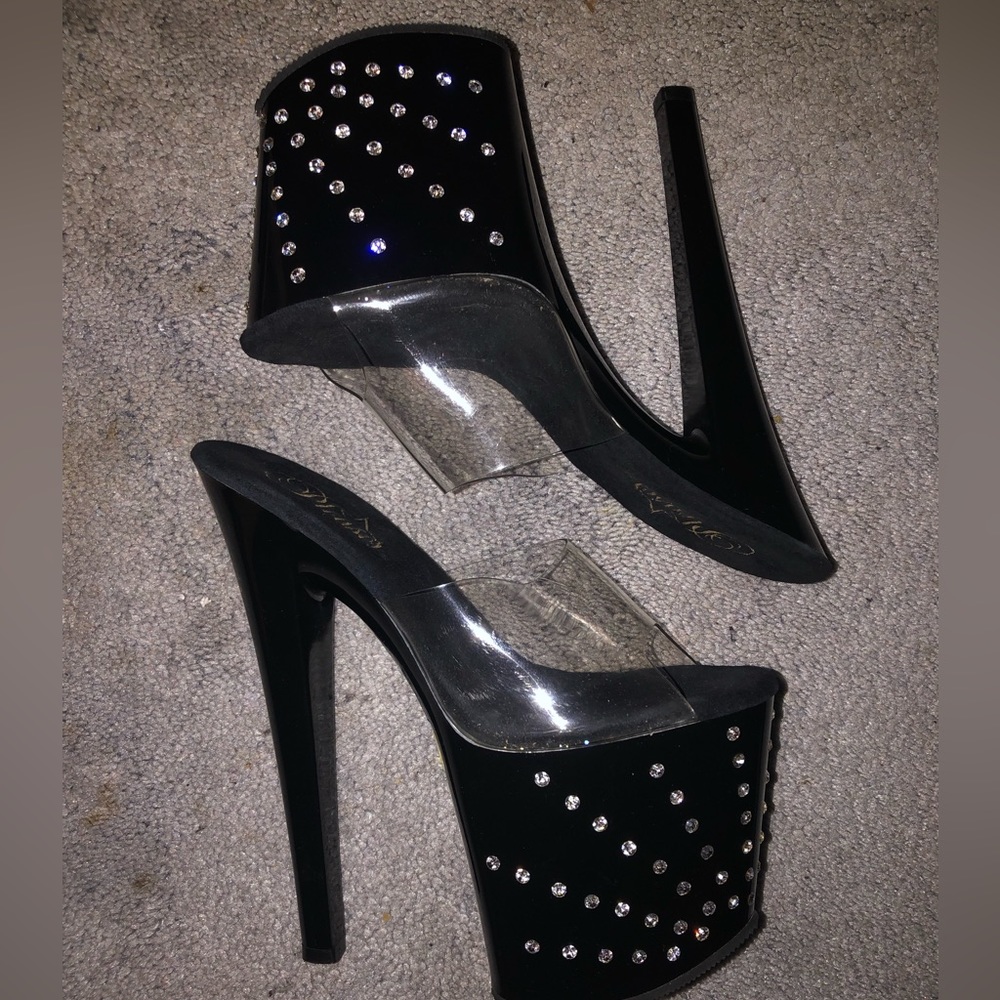 Pleaser “Starburst” Black 8-inch Rhinestone Stilettos Dancer Heels Size 6